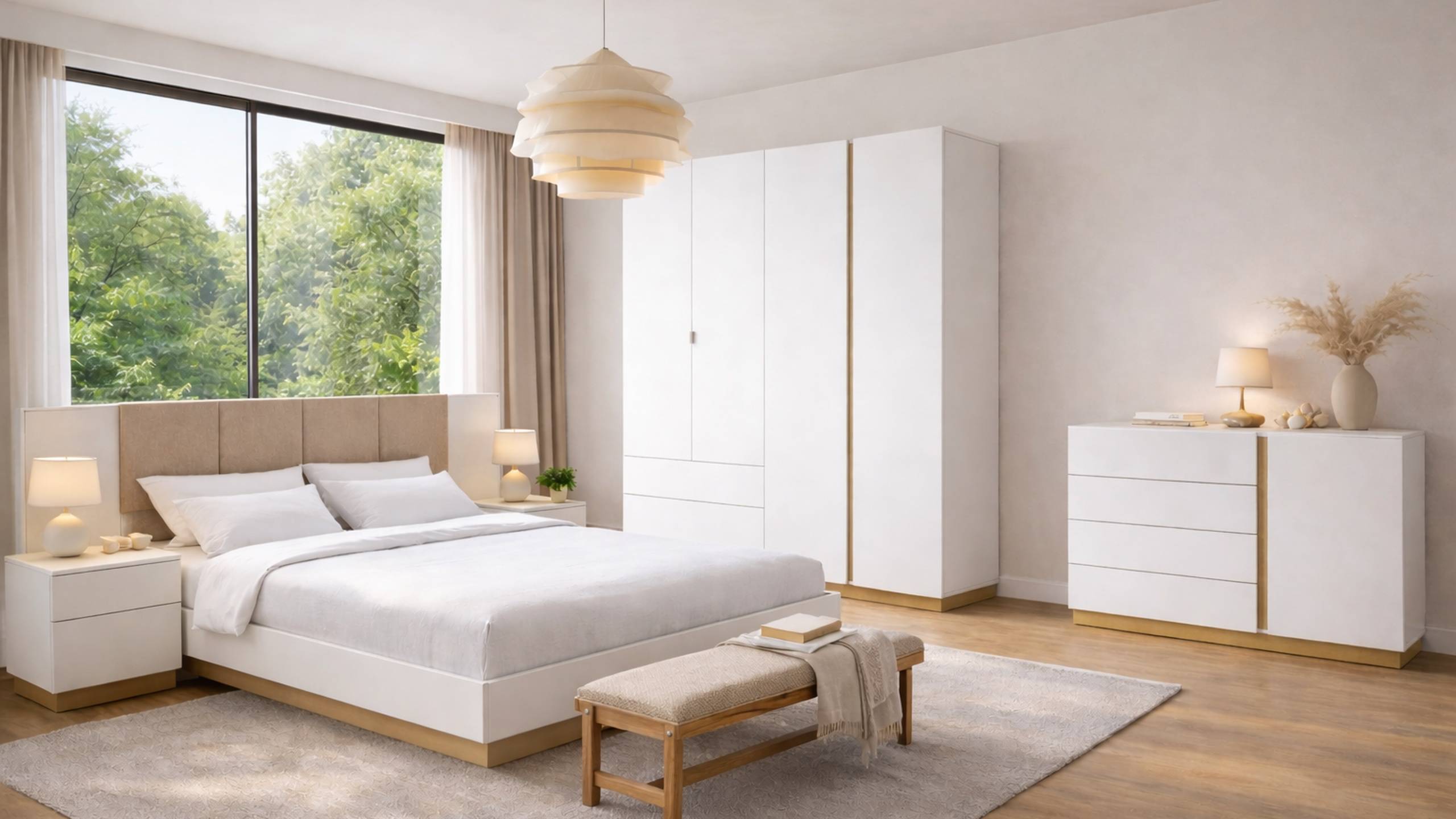 Спальня Вайт – белая матовая спальня с мягким изголовьем